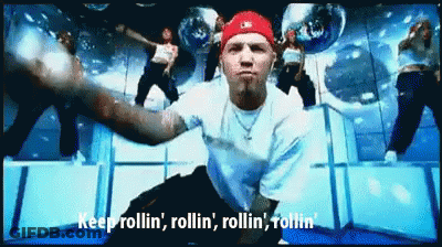 Man In White Shirt And Red Hat Saying Keep Rollin GIF