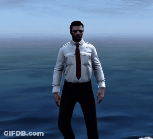 Man In White Shirt And Red Tie By Water GIF