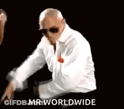 Man In White Shirt And Sunglasses Dancing Mr Worldwide GIF