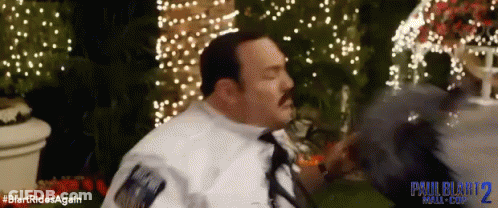 Man In White Shirt And Tie In Front Of Paul Blart 2 Mall Cop Sign GIF