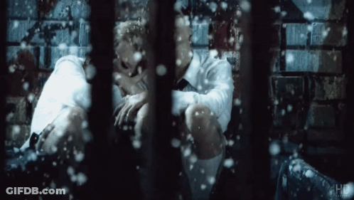 Man In White Shirt And Tie In Prison Cell GIF