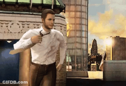 Man In White Shirt And Tie Running Outside Building GIF