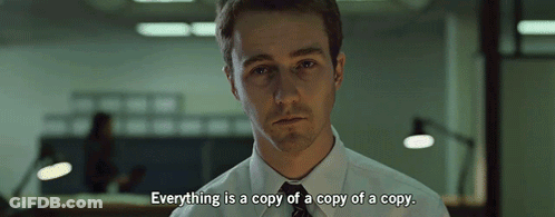Man In White Shirt And Tie Says Everything Is A Copy Of A Copy Of A Copy GIF