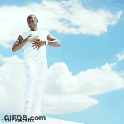 Man In White Shirt And White Pants With Usherwordz Blue Sky GIF
