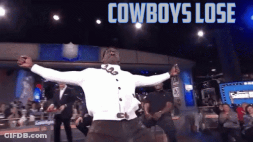 Man In White Shirt Dancing Before Cowboys Lose Sign GIF