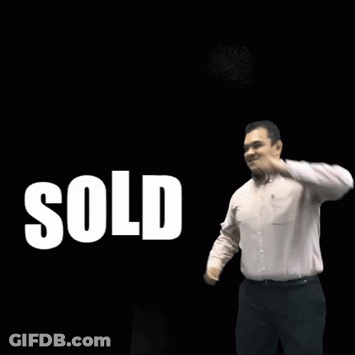 Man In White Shirt Dancing In Front Of Sold GIF