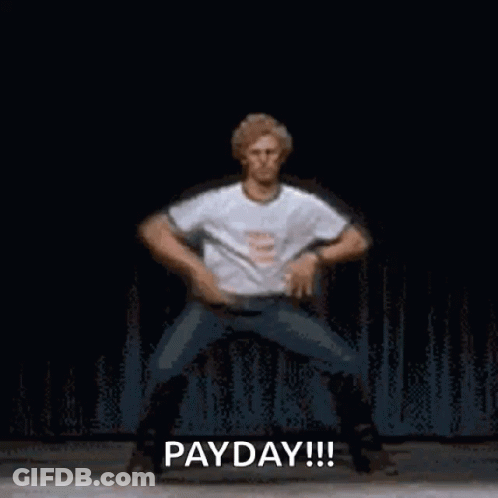 Man In White Shirt Dancing Saying Payday GIF