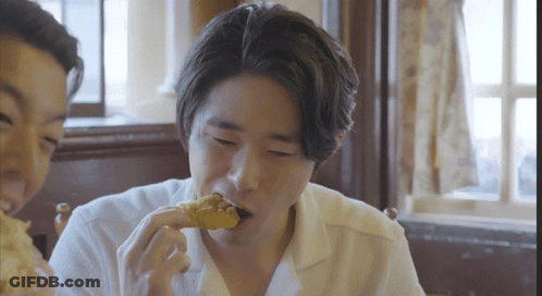 Man In White Shirt Eating Chicken Nugget GIF