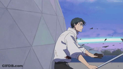 Man In White Shirt Facing Blue Beam GIF