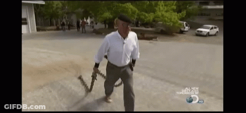 Man In White Shirt Holding Chain GIF
