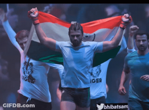 Man In White Shirt Holding Indian Flag GIF