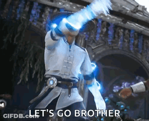 Man In White Shirt Holding Sword Lets Go Brother GIF