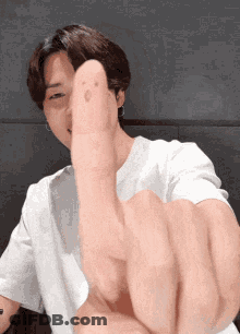 Man In White Shirt Making Peace Sign GIF