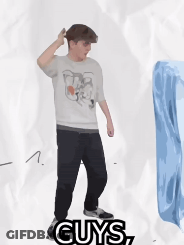 Man In White Shirt Next To Blue Ice Cube Saying Guys GIF