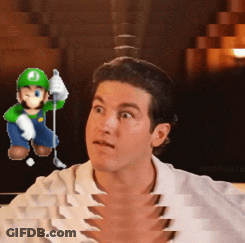 Man In White Shirt Next To Mario Holding Golf Club GIF