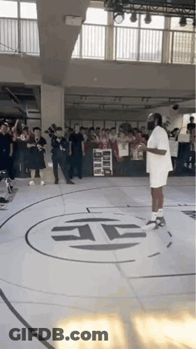 Man In White Shirt On Basketball Court GIF