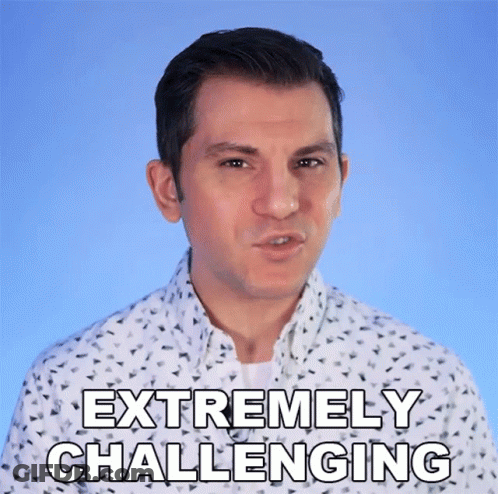 Man In White Shirt Says Extremely Challenging On Blue Background GIF