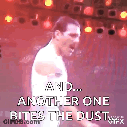 Man In White Shirt Singing Another One Bites The Dust GIF