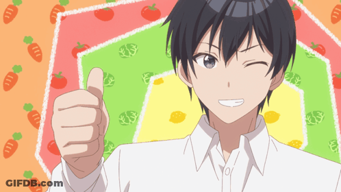 Man In White Shirt Thumbs Up With Fruits And Vegetables GIF