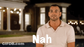 Man In White Shirt With Nah Text At House GIF