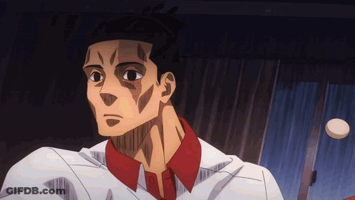 Man In White Shirt With Red Collar Looking Away GIF