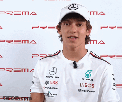 Man In White Shirt With UBS And INEOS Sponsors GIF