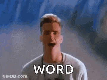 Man In White Shirt With Word Word On Wall GIF