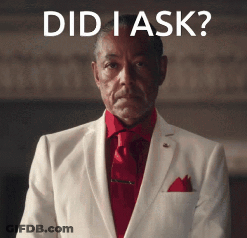 Man In White Suit And Red Tie Asking Did I Ask GIF