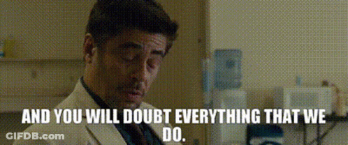 Man In White Suit Saying And You Will Doubt Everything That We Do GIF