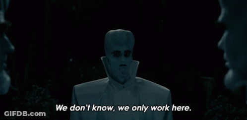 Man In White Suit Says We Don't Know We Only Work Here GIF