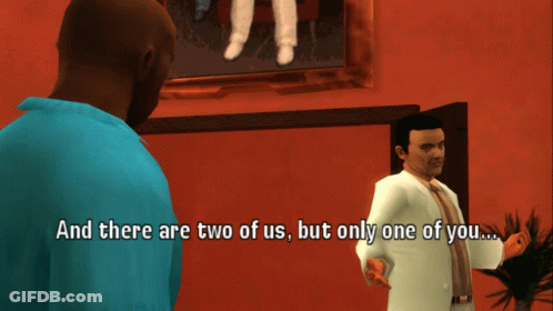 Man In White Suit Talking With And There Are Two Of Us But Only One Of You GIF