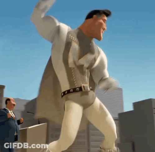 Man In White Superhero Costume Dancing In City GIF