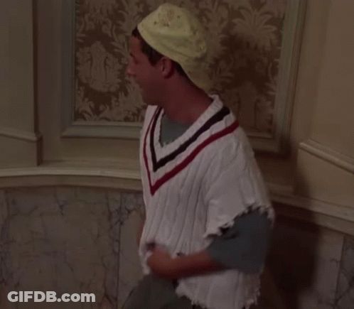Man In White Sweater With Red Black And Blue Striped V-Neck GIF