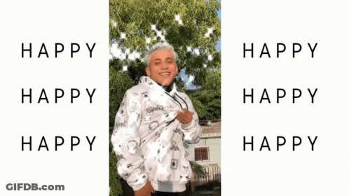 Man In White Sweatshirt Saying Happy GIF