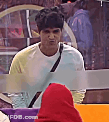 Man In White T-Shirt Facing Woman In Red Hoodie GIF