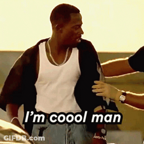 Man In White Tank Top Being Helped By Another Man Saying I'm Cool Man GIF