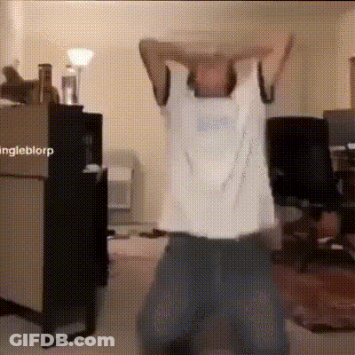Man In White Tank Top Dancing In Front Of Fridge Saying Inglebiorp GIF