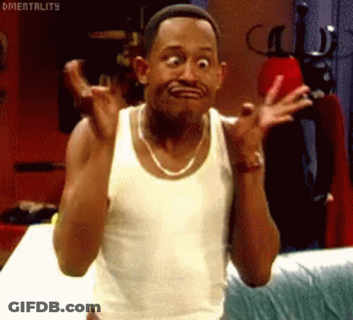 Man In White Tank Top Making Funny Face With Hands Up GIF