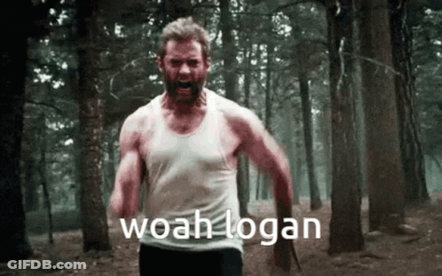 Man In White Tank Top Running Through Forest Saying Woah Logan GIF