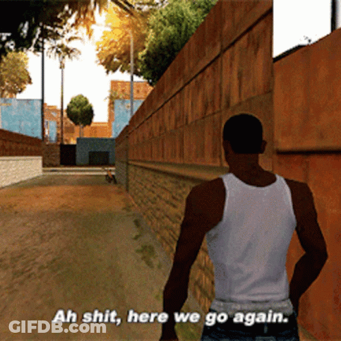 Man In White Tank Top Saying Ah Shit Here We Go Again GIF
