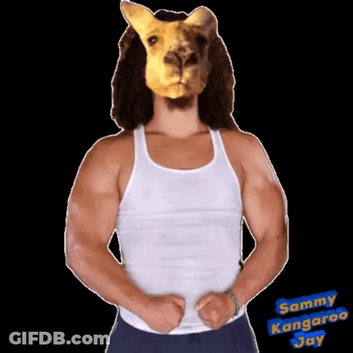 Man In White Tank Top With Kangaroo Mask GIF