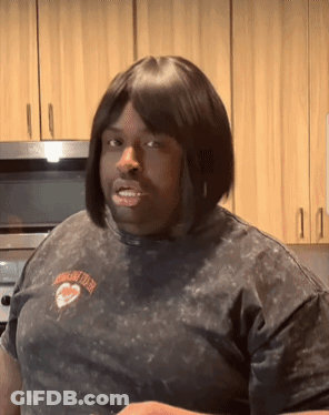 Man In Wig And American Legion T-Shirt GIF