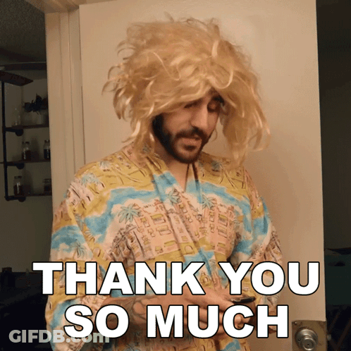 Man In Wig And Colorful Shirt Says Thank You So Much GIF