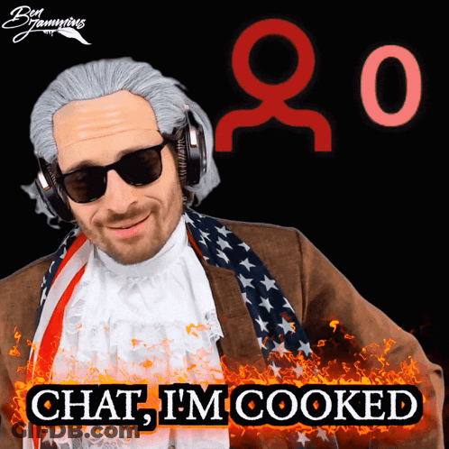 Man In Wig And Headphones Says Chat I'm Cooked GIF