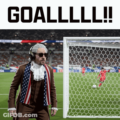 Man In Wig And Scarf On Soccer Field Goallll GIF