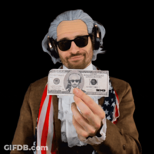 Man In Wig And Sunglasses Holding $100 Bill GIF
