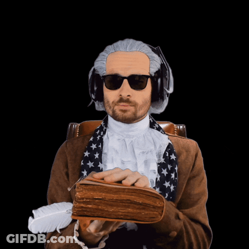 Man In Wig And Sunglasses Holding Book GIF