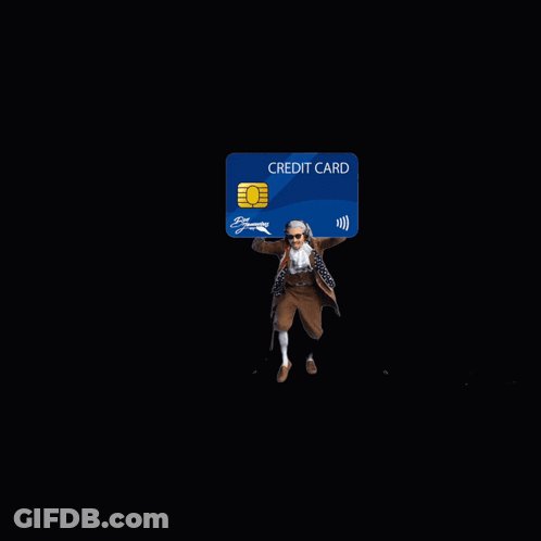 Man In Wig And Sunglasses Holding Credit Card GIF