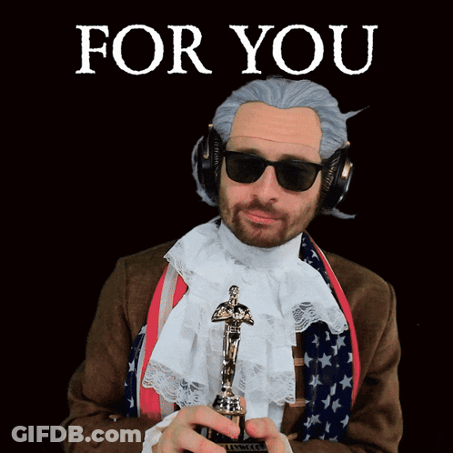 Man In Wig And Sunglasses Holding Oscar GIF