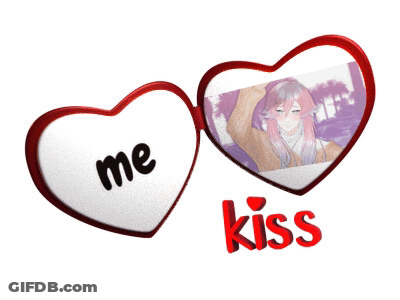 Man In Wig And Sunglasses Holding Red Heart Pillow Kiss Me GIF